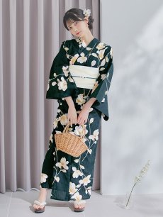 画像10: 【即日発送】花薫る深緑浴衣 【浴衣3点セット 浴衣/帯/下駄】 [/YMT] (10)