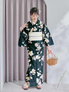 画像11: 【即日発送】花薫る深緑浴衣 【浴衣3点セット 浴衣/帯/下駄】 [/YMT] (11)