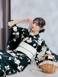 画像12: 【即日発送】花薫る深緑浴衣 【浴衣3点セット 浴衣/帯/下駄】 [/YMT] (12)