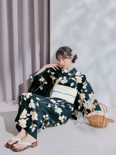 画像14: 【即日発送】花薫る深緑浴衣 【浴衣3点セット 浴衣/帯/下駄】 [/YMT] (14)