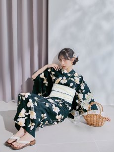 画像15: 【即日発送】花薫る深緑浴衣 【浴衣3点セット 浴衣/帯/下駄】 [/YMT] (15)
