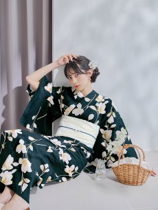 画像16: 【即日発送】花薫る深緑浴衣 【浴衣3点セット 浴衣/帯/下駄】 [/YMT] (16)