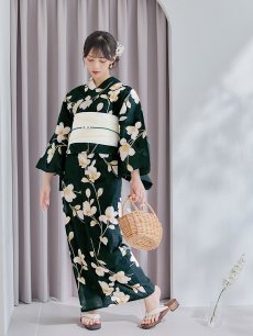 画像17: 【即日発送】花薫る深緑浴衣 【浴衣3点セット 浴衣/帯/下駄】 [/YMT] (17)