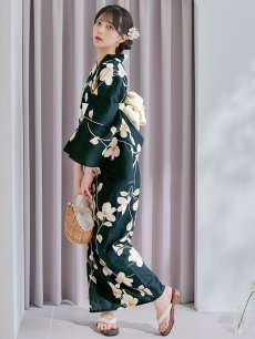 画像3: 【即日発送】花薫る深緑浴衣 【浴衣3点セット 浴衣/帯/下駄】 [/YMT] (3)