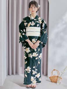 画像4: 【即日発送】花薫る深緑浴衣 【浴衣3点セット 浴衣/帯/下駄】 [/YMT] (4)