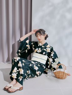 画像5: 【即日発送】花薫る深緑浴衣 【浴衣3点セット 浴衣/帯/下駄】 [/YMT] (5)