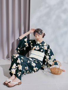 画像6: 【即日発送】花薫る深緑浴衣 【浴衣3点セット 浴衣/帯/下駄】 [/YMT] (6)