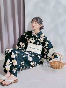 画像7: 【即日発送】花薫る深緑浴衣 【浴衣3点セット 浴衣/帯/下駄】 [/YMT] (7)
