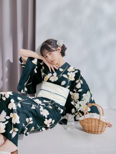 画像8: 【即日発送】花薫る深緑浴衣 【浴衣3点セット 浴衣/帯/下駄】 [/YMT] (8)