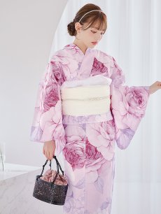 画像2: 【即日発送】アンティーク薔薇浴衣 【浴衣3点セット 浴衣/帯/下駄】 [YMT] (2)