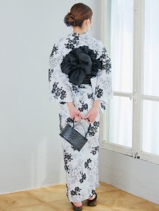 画像13: 【即日発送】ホワイトブラック桜柄浴衣 【浴衣3点セット 浴衣/帯/下駄】[YMT] (13)