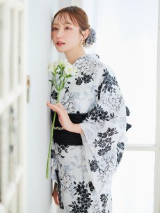 画像9: 【即日発送】ホワイトブラック桜柄浴衣 【浴衣3点セット 浴衣/帯/下駄】[YMT] (9)