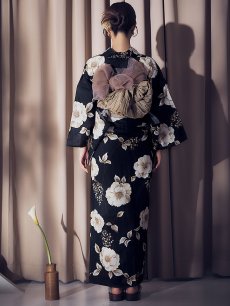 画像15: 【即日発送】ピオニーブラック花柄浴衣 【浴衣3点セット 浴衣/帯/下駄】 [YMT] (15)