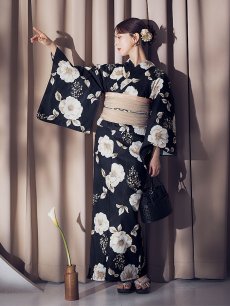 画像6: 【即日発送】ピオニーブラック花柄浴衣 【浴衣3点セット 浴衣/帯/下駄】 [YMT] (6)