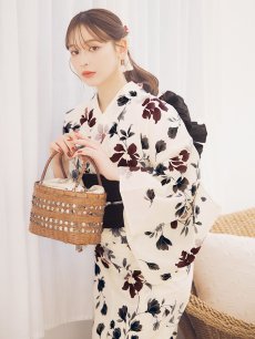 画像11: 【即日発送】水彩和モダン花柄浴衣 【浴衣3点セット 浴衣/帯/下駄】[YMT] (11)