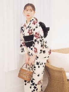 画像12: 【即日発送】水彩和モダン花柄浴衣 【浴衣3点セット 浴衣/帯/下駄】[YMT] (12)