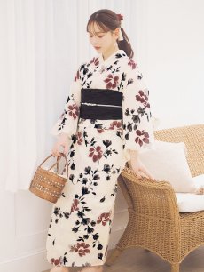 画像13: 【即日発送】水彩和モダン花柄浴衣 【浴衣3点セット 浴衣/帯/下駄】[YMT] (13)