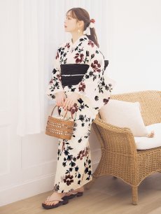 画像14: 【即日発送】水彩和モダン花柄浴衣 【浴衣3点セット 浴衣/帯/下駄】[YMT] (14)