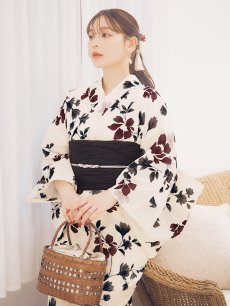 画像3: 【即日発送】水彩和モダン花柄浴衣 【浴衣3点セット 浴衣/帯/下駄】[YMT] (3)