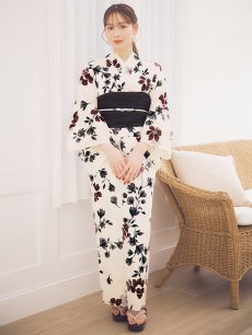 画像4: 【即日発送】水彩和モダン花柄浴衣 【浴衣3点セット 浴衣/帯/下駄】[YMT] (4)
