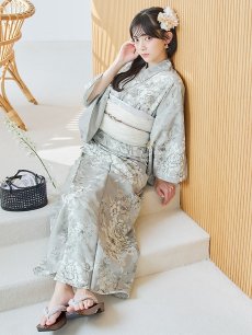 画像10: 【即日発送】クラシカルグレイッシュフラワー浴衣 【浴衣3点セット 浴衣/帯/下駄】 [YMT] (10)