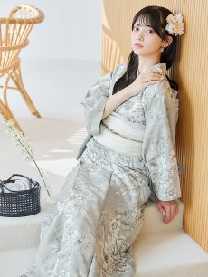 画像12: 【即日発送】クラシカルグレイッシュフラワー浴衣 【浴衣3点セット 浴衣/帯/下駄】 [YMT] (12)