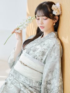 画像13: 【即日発送】クラシカルグレイッシュフラワー浴衣 【浴衣3点セット 浴衣/帯/下駄】 [YMT] (13)