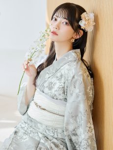 画像14: 【即日発送】クラシカルグレイッシュフラワー浴衣 【浴衣3点セット 浴衣/帯/下駄】 [YMT] (14)