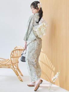 画像2: 【即日発送】クラシカルグレイッシュフラワー浴衣 【浴衣3点セット 浴衣/帯/下駄】 [YMT] (2)