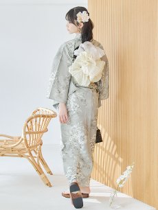 画像6: 【即日発送】クラシカルグレイッシュフラワー浴衣 【浴衣3点セット 浴衣/帯/下駄】 [YMT] (6)