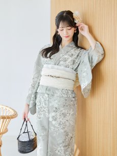 画像8: 【即日発送】クラシカルグレイッシュフラワー浴衣 【浴衣3点セット 浴衣/帯/下駄】 [YMT] (8)