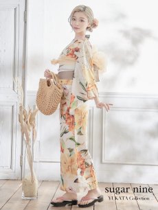 画像1: 【即日発送】【オリジナル浴衣】アンティークオレンジフラワー浴衣 【浴衣3点セット 浴衣/帯/下駄】 [YMT] (1)