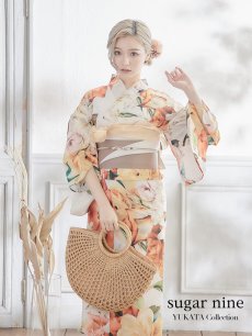 画像2: 【即日発送】【オリジナル浴衣】アンティークオレンジフラワー浴衣 【浴衣3点セット 浴衣/帯/下駄】 [YMT] (2)