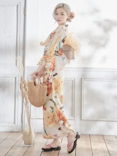 画像4: 【即日発送】【オリジナル浴衣】アンティークオレンジフラワー浴衣 【浴衣3点セット 浴衣/帯/下駄】 [YMT] (4)