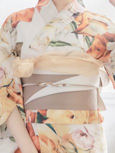 画像5: 【即日発送】【オリジナル浴衣】アンティークオレンジフラワー浴衣 【浴衣3点セット 浴衣/帯/下駄】 [YMT] (5)