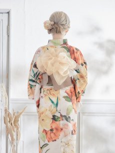 画像7: 【即日発送】【オリジナル浴衣】アンティークオレンジフラワー浴衣 【浴衣3点セット 浴衣/帯/下駄】 [YMT] (7)