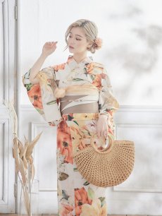 画像9: 【即日発送】【オリジナル浴衣】アンティークオレンジフラワー浴衣 【浴衣3点セット 浴衣/帯/下駄】 [YMT] (9)