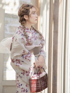 画像10: 【即日発送】【浴衣】クリーム地にピンクの紫陽花浴衣【浴衣３点セット 浴衣/帯/下駄】[YMT] (10)