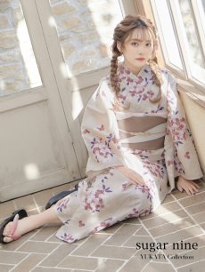 画像2: 【即日発送】【浴衣】クリーム地にピンクの紫陽花浴衣【浴衣３点セット 浴衣/帯/下駄】[YMT] (2)