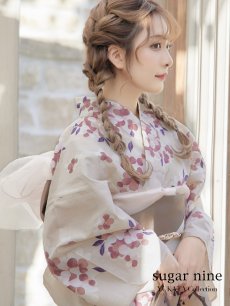 画像3: 【即日発送】【浴衣】クリーム地にピンクの紫陽花浴衣【浴衣３点セット 浴衣/帯/下駄】[YMT] (3)