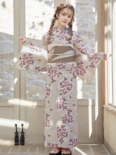 画像4: 【即日発送】【浴衣】クリーム地にピンクの紫陽花浴衣【浴衣３点セット 浴衣/帯/下駄】[YMT] (4)