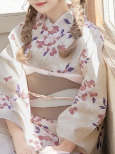 画像5: 【即日発送】【浴衣】クリーム地にピンクの紫陽花浴衣【浴衣３点セット 浴衣/帯/下駄】[YMT] (5)