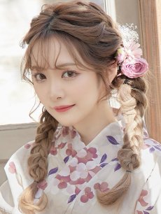 画像6: 【即日発送】【浴衣】クリーム地にピンクの紫陽花浴衣【浴衣３点セット 浴衣/帯/下駄】[YMT] (6)