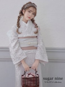 画像1: 即日発送!ピンク地×白レース浴衣【浴衣３点セット 浴衣/帯/下駄】[YMT] (1)