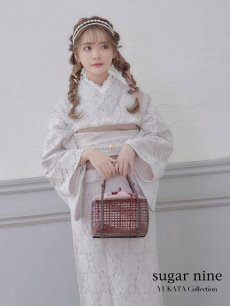 画像2: 即日発送!ピンク地×白レース浴衣【浴衣３点セット 浴衣/帯/下駄】[YMT] (2)