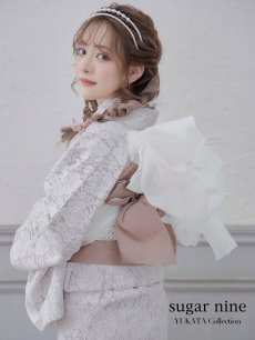 画像3: 即日発送!ピンク地×白レース浴衣【浴衣３点セット 浴衣/帯/下駄】[YMT] (3)