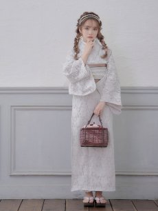 画像4: 即日発送!ピンク地×白レース浴衣【浴衣３点セット 浴衣/帯/下駄】[YMT] (4)