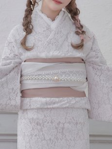 画像5: 即日発送!ピンク地×白レース浴衣【浴衣３点セット 浴衣/帯/下駄】[YMT] (5)