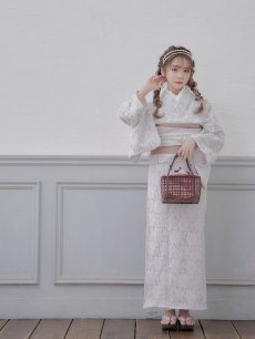 画像9: 即日発送!ピンク地×白レース浴衣【浴衣３点セット 浴衣/帯/下駄】[YMT] (9)