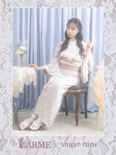 画像1: 即日発送!ピンク地×白レース浴衣 【浴衣3点セット 浴衣/帯/下駄】 [FB02] (1)